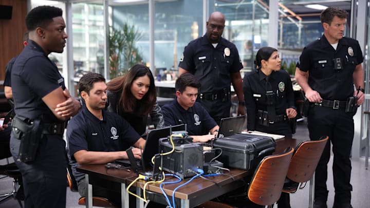 THE ROOKIE - ÒStrike BackÓ - In the aftermath of the assaults in the explosive season five finale, the team must now try to understand why they were targeted and if there is a bigger plan in place. Meanwhile, Nolan must survive his last shift before his wedding to Bailey. TUESDAY, FEB. 20 (9:00-10:00 p.m. EST), on ABC. (Disney/Raymond Liu)
TRU VALENTINO, ALYSSA DIAZ, RICHARD T. JONES, LISSETH CHAVEZ, NATHAN FILLION