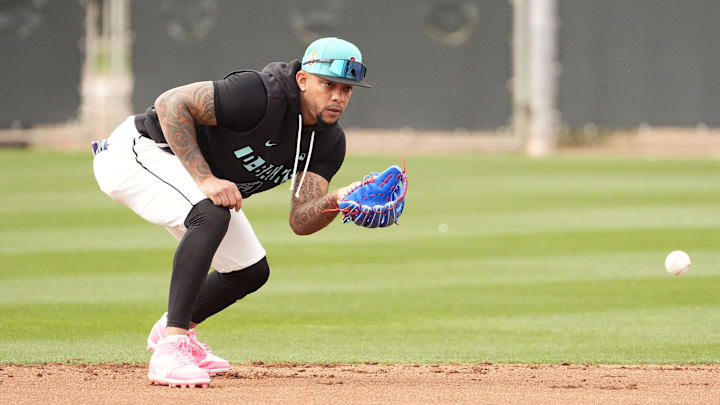 Arizona Diamondbacks second baseman Ketel Marte (4) during spring training workouts at Salt River Fields on Feb. 16, 2026, in Scottsdale.