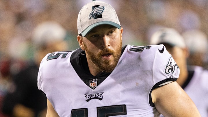 Aug 12, 2021; Philadelphia, Pennsylvania, USA; Former Philadelphia Eagles long snapper Rick Lovato (45) in a game against the Pittsburgh Steelers at Lincoln Financial Field.