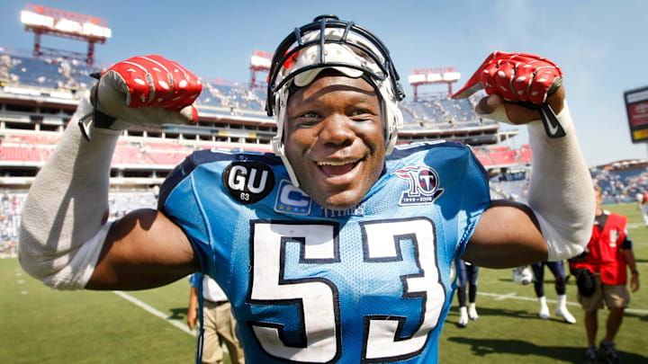 Tennessee Titans linebacker Keith Bulluck (53) celebrates their 17 to 10 home and season opener victory over the Jacksonville Jaguars at LP Field on Sept. 7, 2008. Tennessee Titans linebacker Keith Bulluck (53) celebrates their 17 to 10 home and season opener victory over the Jacksonville Jaguars at LP Field on Sept. 7, 2008.