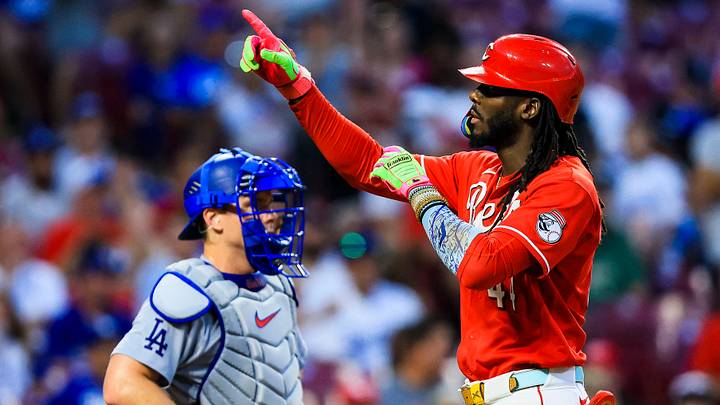 Sep 16, 2026; Cincinnati, Ohio, USA; Cincinnati Reds shortstop Elly De La Cruz (44) reacts after hitting a two-run home run in the third inning against the Los Angeles Dodgers at Great American Ball Park. Mandatory Credit: Katie Stratman-Imagn Images Sep 16, 2026; Cincinnati, Ohio, USA; Cincinnati Reds shortstop Elly De La Cruz (44) reacts after hitting a two-run home run in the third inning against the Los Angeles Dodgers at Great American Ball Park. Mandatory Credit: Katie Stratman-Imagn Images
