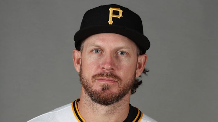 Feb 18, 2026; Bradenton, FL, USA; Pittsburgh Pirates pitcher Chris Devenski (57) poses for a photo during media day at Pirate City. Mandatory Credit: Kim Klement Neitzel-Imagn Images
