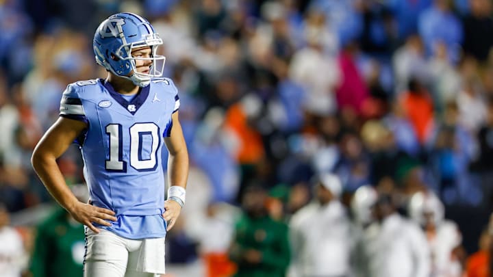 Oct 14, 2023; Chapel Hill, North Carolina, USA; North Carolina Tar Heels quarterback Drake Maye (10)