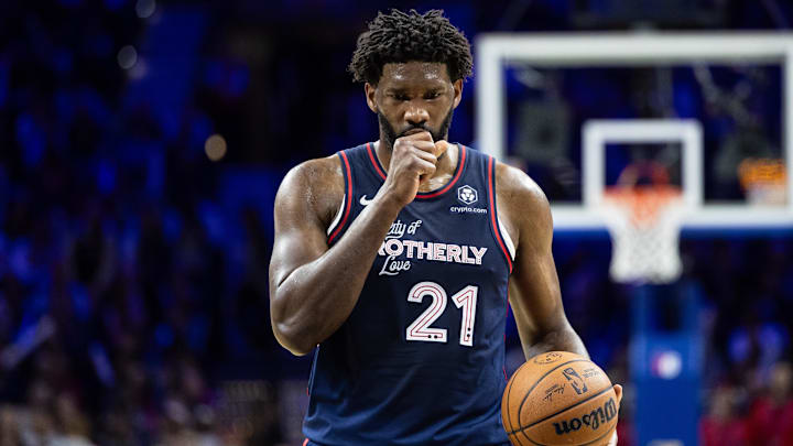 Dec 20, 2023; Philadelphia, Pennsylvania, USA; Philadelphia 76ers center Joel Embiid (21) prepares to take a foul shot against the Minnesota Timberwolves during the fourth quarter at Wells Fargo Center. Mandatory Credit: Bill Streicher-Imagn Images Dec 20, 2023; Philadelphia, Pennsylvania, USA; Philadelphia 76ers center Joel Embiid (21) prepares to take a foul shot against the Minnesota Timberwolves during the fourth quarter at Wells Fargo Center. Mandatory Credit: Bill Streicher-Imagn Images
