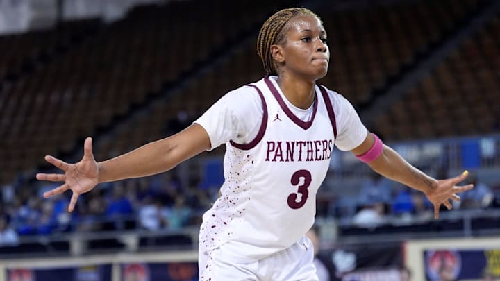 Putnam City North's Brandie Harrod defends a in-bounds throw during the Class 6A girls Oklahoma state basketball championship tournament game between Putnam City North and Sapulpa at State Fair Arena in Oklahoma City, Tuesday, March, 11, 2025. Putnam City North's Brandie Harrod defends a in-bounds throw during the Class 6A girls Oklahoma state basketball championship tournament game between Putnam City North and Sapulpa at State Fair Arena in Oklahoma City, Tuesday, March, 11, 2025.
