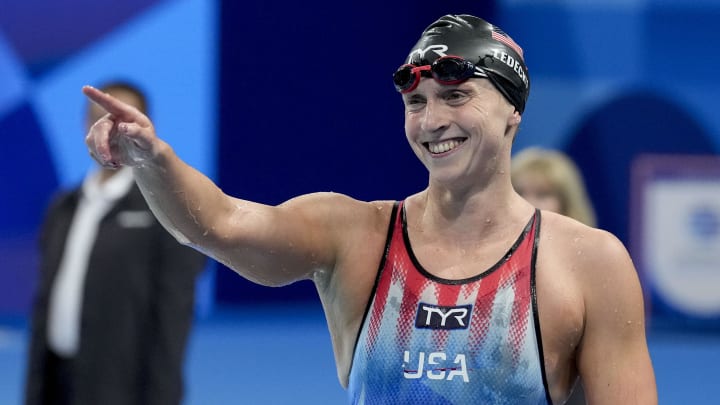 Aug 3, 2024; Nanterre, France; Katie Ledecky (USA) in the women’s 800-meter freestyle final during the Paris 2024 Olympic Summer Games at Paris La Défense Arena. Mandatory Credit: Grace Hollars-USA TODAY Sports Aug 3, 2024; Nanterre, France; Katie Ledecky (USA) in the women’s 800-meter freestyle final during the Paris 2024 Olympic Summer Games at Paris La Défense Arena. Mandatory Credit: Grace Hollars-USA TODAY Sports
