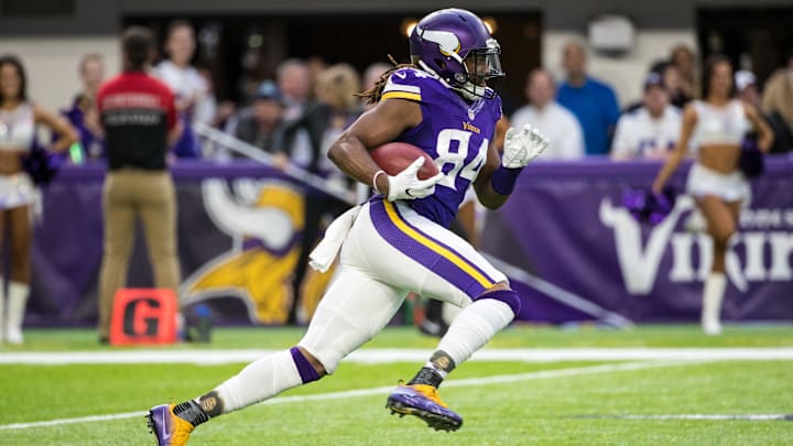 Jan 1, 2017; Minneapolis, MN, USA; Minnesota Vikings wide receiver Cordarrelle Patterson (84) against the Chicago Bears at U.S. Bank Stadium. The Vikings defeated the Bears 38-10.