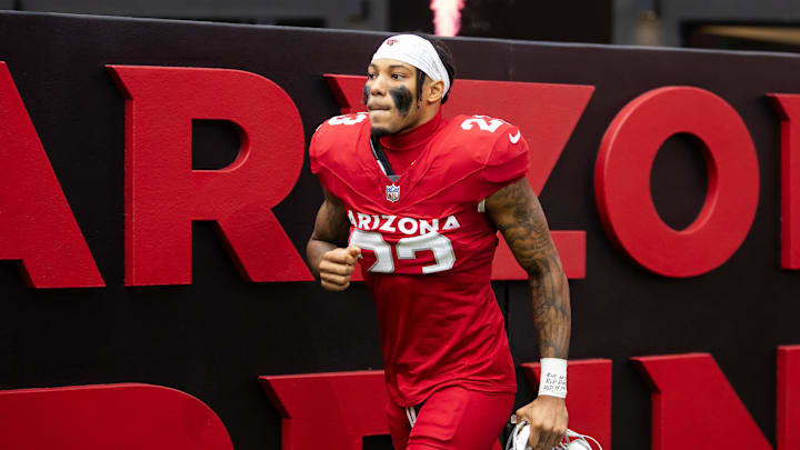 Sep 29, 2024; Glendale, Arizona, USA; Arizona Cardinals cornerback Sean Murphy-Bunting (23) against the Washington Commanders at State Farm Stadium. Mandatory Credit: Mark J. Rebilas-Imagn Images Sep 29, 2024; Glendale, Arizona, USA; Arizona Cardinals cornerback Sean Murphy-Bunting (23) against the Washington Commanders at State Farm Stadium. Mandatory Credit: Mark J. Rebilas-Imagn Images