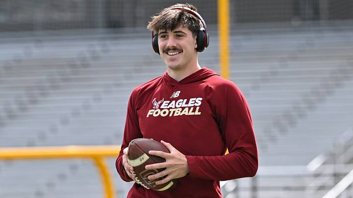 September 19, 2026; Chestnut Hill, Massachusetts, USA; Boston College Eagles quarterback Mason McKenzie (10) warms up before a game against the Maine Black Bears at Alumni Stadium. Mandatory Credit: Eric Canha-Imagn Images September 19, 2026; Chestnut Hill, Massachusetts, USA; Boston College Eagles quarterback Mason McKenzie (10) warms up before a game against the Maine Black Bears at Alumni Stadium. Mandatory Credit: Eric Canha-Imagn Images