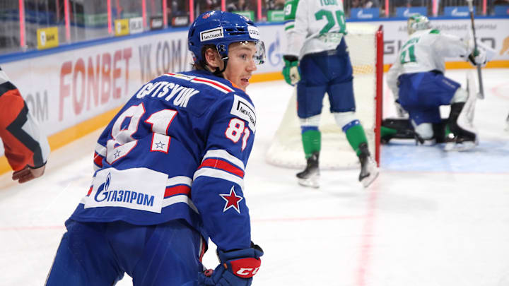 Arseny Gritsyuk (81) of SKA Hockey Club seen in action. (via Getty Images)