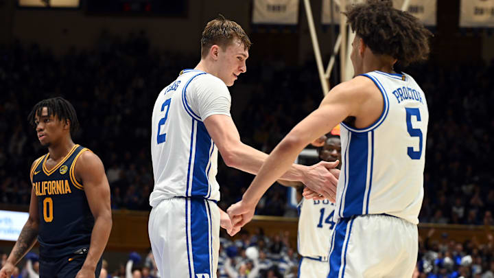 Duke basketball players Cooper Flagg and Tyrese Proctor