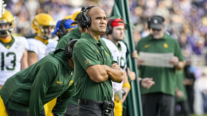 Nov 18, 2023; Fort Worth, Texas, USA; Baylor Bears head coach Dave Aranda during the game between the TCU Horned Frogs and the Baylor Bears at Amon G. Carter Stadium. Mandatory Credit: Jerome Miron-Imagn Images