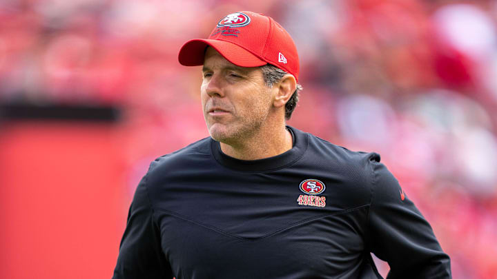 September 18, 2022; Santa Clara, California, USA; San Francisco 49ers quarterbacks coach Brian Griese before the game against the Seattle Seahawks at Levi's Stadium. Mandatory Credit: Kyle Terada-Imagn Images September 18, 2022; Santa Clara, California, USA; San Francisco 49ers quarterbacks coach Brian Griese before the game against the Seattle Seahawks at Levi's Stadium. Mandatory Credit: Kyle Terada-Imagn Images