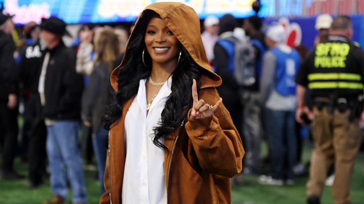 Loreal Sarkisian, wife of Texas Longhorns head coach Steve Sarkisian, before the Peach Bowl at Mercedes-Benz Stadium.