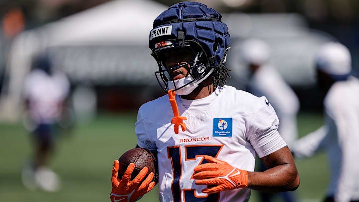 Jul 23, 2025; Englewood, CO, USA; Denver Broncos wide receiver Pat Bryant (13) during Denver Broncos Training Camp. Mandatory Credit: Isaiah J. Downing-Imagn Images