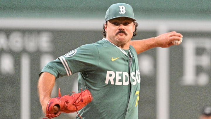 Aug 29, 2025; Boston, Massachusetts, USA; Boston Red Sox starting pitcher Payton Tolle (70) pitches against the Pittsburgh Pirates during the first inning at Fenway Park. Mandatory Credit: Eric Canha-Imagn Images