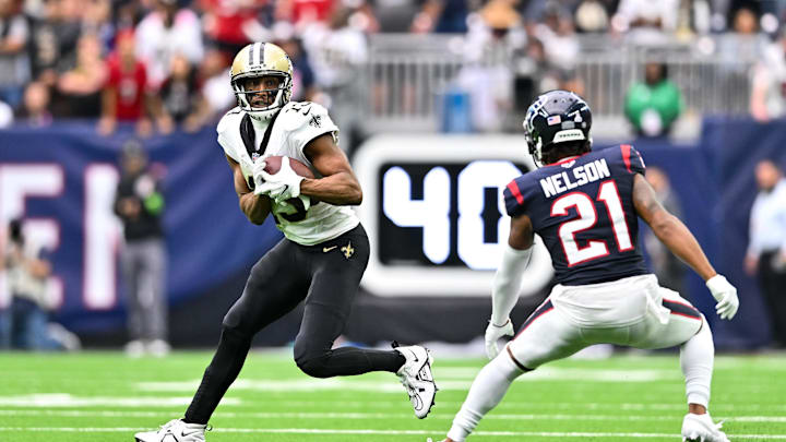 Oct 15, 2023; Houston, Texas, USA; New Orleans Saints wide receiver Michael Thomas (13) catches a