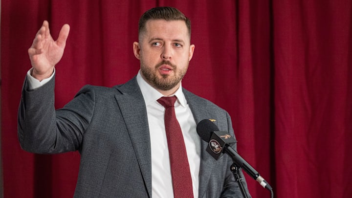 Florida State’s new head basketball coach Luke Loucks introduces himself, shares his beliefs and coaching style during a press conference Monday, March 10, 2025. Florida State’s new head basketball coach Luke Loucks introduces himself, shares his beliefs and coaching style during a press conference Monday, March 10, 2025.