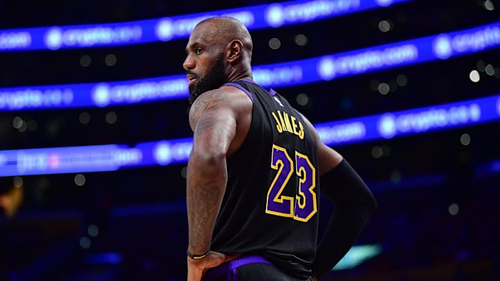 May 11, 2026; Los Angeles, California, USA; Los Angeles Lakers forward LeBron James (23) during the second half in game four of the second round of the 2026 NBA Playoffs at Crypto.com Arena. May 11, 2026; Los Angeles, California, USA; Los Angeles Lakers forward LeBron James (23) during the second half in game four of the second round of the 2026 NBA Playoffs at Crypto.com Arena.