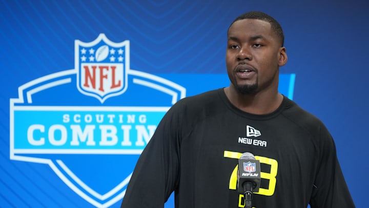 Feb 26, 2025; Indianapolis, IN, USA; Georgia defensive lineman Mykel Williams (DL73) during the 2025 NFL Scouting Combine at the Indiana Convention Center. Mandatory Credit: Kirby Lee-Imagn Images Feb 26, 2025; Indianapolis, IN, USA; Georgia defensive lineman Mykel Williams (DL73) during the 2025 NFL Scouting Combine at the Indiana Convention Center. Mandatory Credit: Kirby Lee-Imagn Images