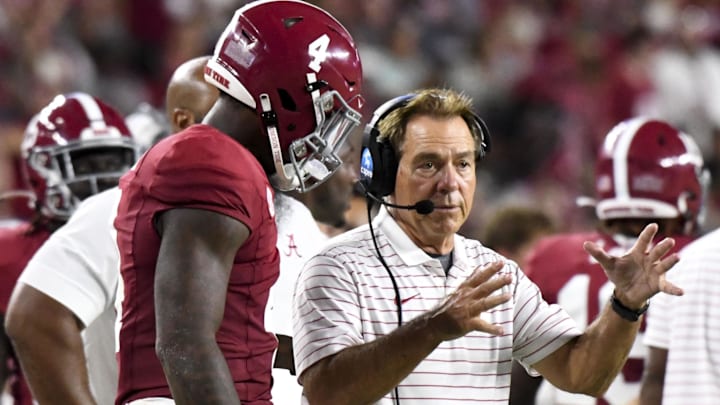 Alabama QB Jalen Milroe and head coach Nick Saban