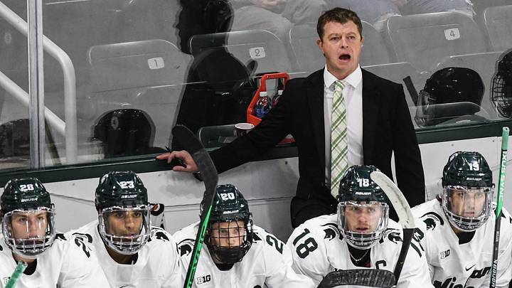 MSU Hockey Coach Adam Nightingale coaches his Spartans against UMass-Lowell  Thursday, Oct. 13, 2022, at Munn Ice Arena in East Lansing.

Dsc 2048