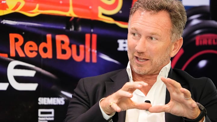 Christian Horner, Team Principal of Oracle Red Bull Racing, speaks at the Red Bull Fan Zone, a Christian Horner, Team Principal of Oracle Red Bull Racing, speaks at the Red Bull Fan Zone, a