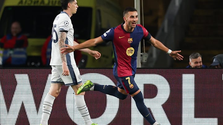 Ferran Torres of FC Barcelona celebrates a goal during the...