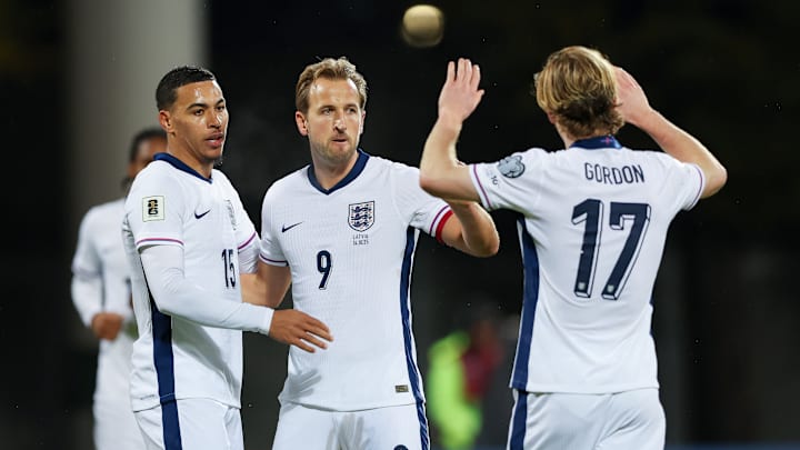 Morgan Rogers of England (L), Harry Kane of England (C) and... Morgan Rogers of England (L), Harry Kane of England (C) and...
