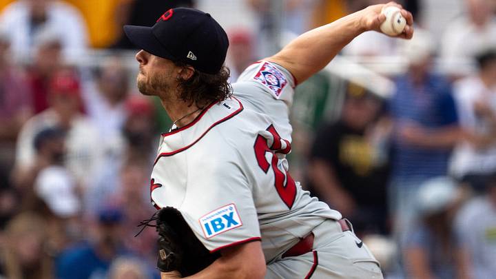 Philadelphia Phillies pitcher Aaron Nola (27) throws to the Minnesota Twins Aug. 13, 2026 at the Field of Dreams in Dyersville, Iowa. Philadelphia Phillies pitcher Aaron Nola (27) throws to the Minnesota Twins Aug. 13, 2026 at the Field of Dreams in Dyersville, Iowa.