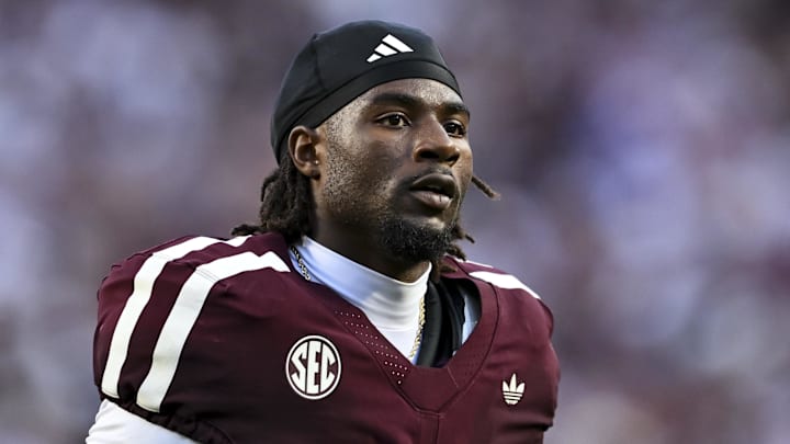 Texas A&M Aggies running back Le'Veon Moss looks on prior to the game against the Florida Gators at Kyle Field.