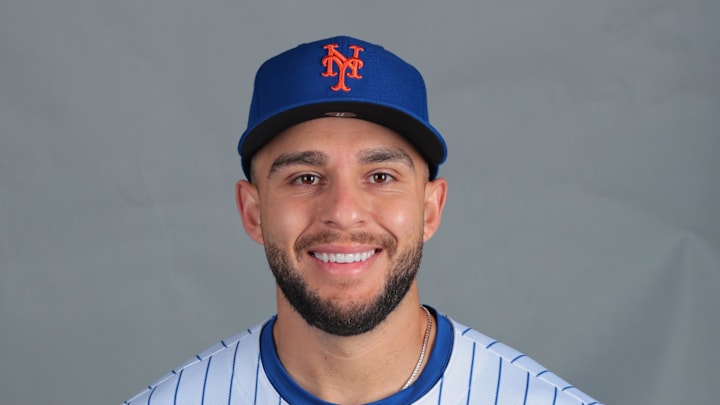 Feb 20, 2025; Port St. Lucie, FL, USA; New York Mets third baseman Nick Madrigal (11) poses for a photo during picture day at Clover Park. Mandatory Credit: Sam Navarro-Imagn Images