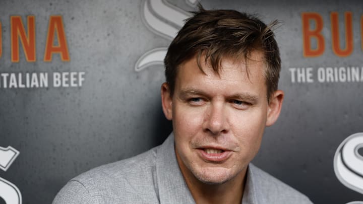 Chicago White Sox general manager Chris Getz speaks before a game at Rate Field. 