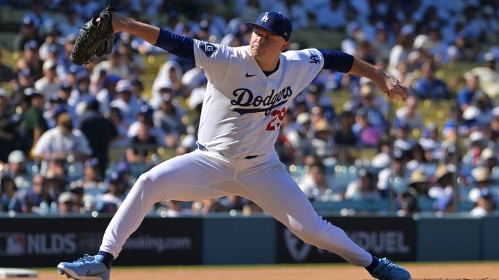 Oct 3, 2026; Los Angeles, California, USA; Los Angeles Dodgers pitcher Tarik Skubal (29) throws during the sixth inning of game one of the NLDS against the Atlanta Braves for the 2026 MLB Playoffs at Uniqlo Field at Dodger Stadium. Mandatory Credit: Jayne Kamin-Oncea-Imagn Images Oct 3, 2026; Los Angeles, California, USA; Los Angeles Dodgers pitcher Tarik Skubal (29) throws during the sixth inning of game one of the NLDS against the Atlanta Braves for the 2026 MLB Playoffs at Uniqlo Field at Dodger Stadium. Mandatory Credit: Jayne Kamin-Oncea-Imagn Images