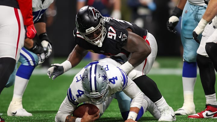 Atlanta Falcons defensive tackle Grady Jarrett suffered an Achilles injury Sunday against the Dallas Cowboys. Atlanta Falcons defensive tackle Grady Jarrett suffered an Achilles injury Sunday against the Dallas Cowboys.