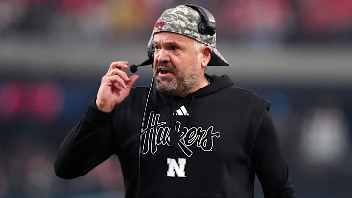 Nebraska Cornhuskers head coach Matt Rhule gestures against the Utah Utes in the first half during the SRS Distribution Las Vegas Bowl at Allegiant Stadium. Nebraska Cornhuskers head coach Matt Rhule gestures against the Utah Utes in the first half during the SRS Distribution Las Vegas Bowl at Allegiant Stadium.