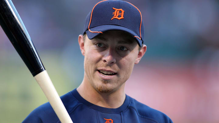 Oct 15, 2011; Arlington, TX, USA; Detroit Tigers third baseman Brandon Inge (15) before game six of