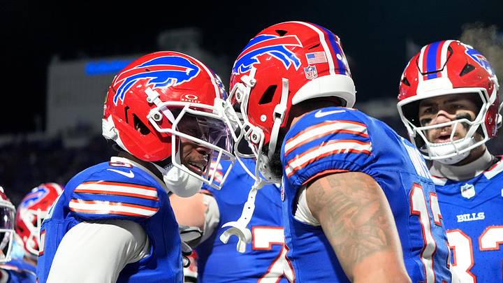 Buffalo Bills WR Gabe Davis celebrates with WR Joshua Palmer after scoring a touchdown against the New York Jets. Buffalo Bills WR Gabe Davis celebrates with WR Joshua Palmer after scoring a touchdown against the New York Jets.