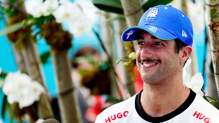 May 4, 2024; Miami Gardens, Florida, USA; RB driver Daniel Ricciardo (3) after the F1 Sprint Race at Miami International Autodrome. Mandatory Credit: John David Mercer-USA TODAY Sports