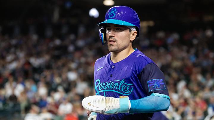 Jun 19, 2026; Phoenix, Arizona, USA; Arizona Diamondbacks outfielder Corbin Carroll against the Minnesota Twins at Chase Field. Mandatory Credit: Mark J. Rebilas-Imagn Images
