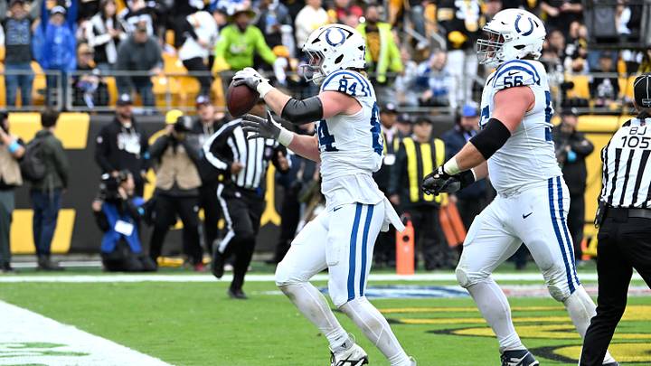 Oct 11, 2026; Pittsburgh, Pennsylvania, USA; Indianapolis Colts tight end Tyler Warren (84) celebrates a touchdown in the second quarter against the Pittsburgh Steelers at Acrisure Stadium. Mandatory Credit: Barry Reeger-Imagn Images Oct 11, 2026; Pittsburgh, Pennsylvania, USA; Indianapolis Colts tight end Tyler Warren (84) celebrates a touchdown in the second quarter against the Pittsburgh Steelers at Acrisure Stadium. Mandatory Credit: Barry Reeger-Imagn Images