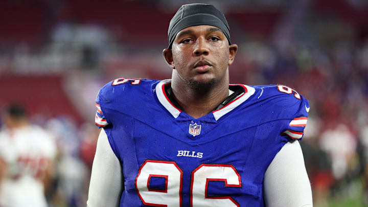 Buffalo Bills defensive tackle Deone Walker (96) looks on after a game against the Tampa Bay Buccaneers at Raymond James Stadium.