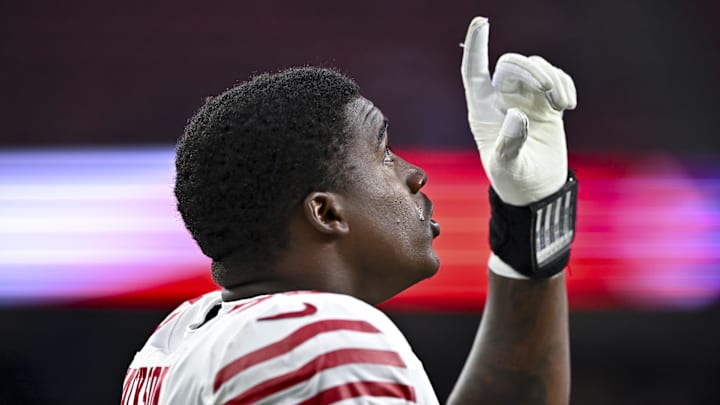 iAug 25, 2022; Houston, Texas, USA; San Francisco 49ers defensive end Drake Jackson (95) points after the National Anthem prior to the game against the Houston Texans at NRG Stadium. Mandatory Credit: Maria Lysaker-Imagn Images iAug 25, 2022; Houston, Texas, USA; San Francisco 49ers defensive end Drake Jackson (95) points after the National Anthem prior to the game against the Houston Texans at NRG Stadium. Mandatory Credit: Maria Lysaker-Imagn Images