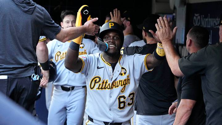Aug 13, 2025; Milwaukee, Wisconsin, USA; Pittsburgh Pirates outfielder Ronny Simon (63) celebrates a home run by outfielder Bryan Reynolds against the Milwaukee Brewers in the sixth inning at American Family Field. Mandatory Credit: Michael McLoone-Imagn Images Aug 13, 2025; Milwaukee, Wisconsin, USA; Pittsburgh Pirates outfielder Ronny Simon (63) celebrates a home run by outfielder Bryan Reynolds against the Milwaukee Brewers in the sixth inning at American Family Field. Mandatory Credit: Michael McLoone-Imagn Images