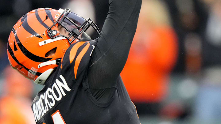Cincinnati Bengals defensive end Trey Hendrickson (91) celebrates a sack of Indianapolis Colts quarterback Gardner Minshew (10) in the fourth quarter during a Week 14 NFL game between the Indianapolis Colts and the Cincinnati Bengals, Sunday, Dec. 10, 2023, at Paycor Stadium in Cincinnati. Cincinnati Bengals defensive end Trey Hendrickson (91) celebrates a sack of Indianapolis Colts quarterback Gardner Minshew (10) in the fourth quarter during a Week 14 NFL game between the Indianapolis Colts and the Cincinnati Bengals, Sunday, Dec. 10, 2023, at Paycor Stadium in Cincinnati.