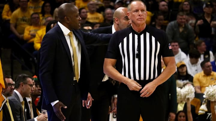 March 8, 2025; Columbia, Missouri, USA; Missouri Tigers head coach Dennis Gates addresses an official while playing the Kentucky Wildcats Mizzou Arena. March 8, 2025; Columbia, Missouri, USA; Missouri Tigers head coach Dennis Gates addresses an official while playing the Kentucky Wildcats Mizzou Arena.
