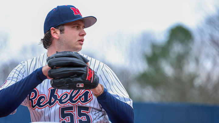 Ole Miss RHP Alex Canney earned the start on the mound for the Rebels as they hosted Arkansas State on Feb. 18, 2025.