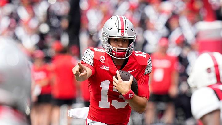 Ohio State Buckeyes quarterback Luke Fahey (13) runs the ball in the second half of the NCAA football game at Ohio Stadium on Sept. 5, 2026 in Columbus, Ohio. Ohio State Buckeyes quarterback Luke Fahey (13) runs the ball in the second half of the NCAA football game at Ohio Stadium on Sept. 5, 2026 in Columbus, Ohio.