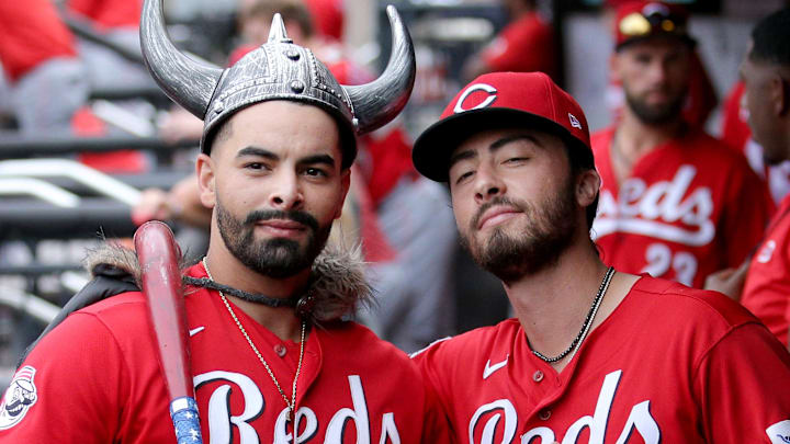 Cincinnati Reds first baseman Christian Encarnacion-Strand, second baseman Jonathan India