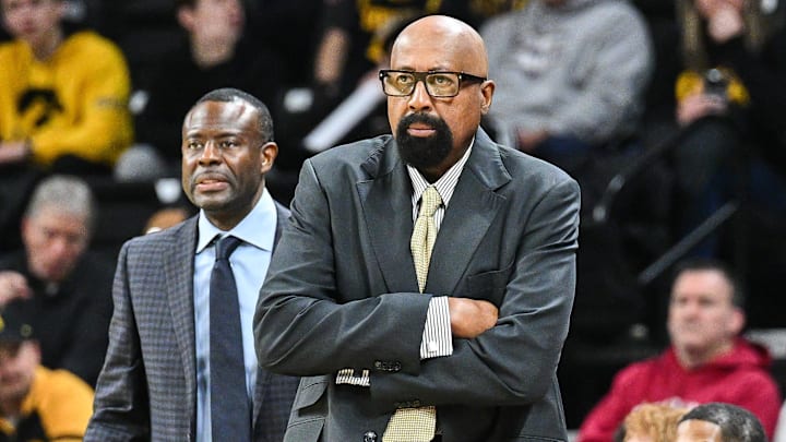 Indiana Hoosiers head coach Mike Woodson looks on during the second half against the Iowa Hawkeyes at Carver-Hawkeye Arena.